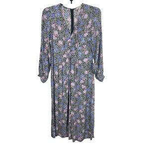 LOFT Floral Long Sleeve Ruched Bust Midi Sz 12 Lightweight Cottagecore Dress NWT